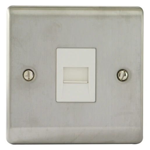 Designa 23MASTEL 1 Gang Master Telephone Socket Satin Steel with White Insert