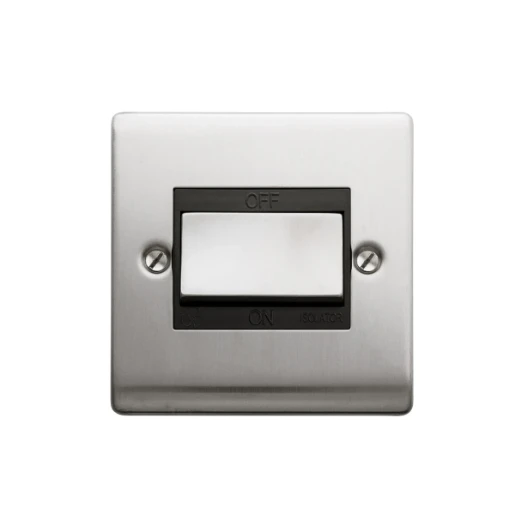 Designa 22S5FSB 1 Gang Triple Pole Fan Isolator Switch - Satin Steel With Black Insert