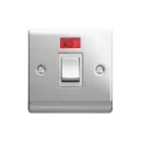 Designa 22S20L 20A 1 Gang Double Pole Switch Polished Chrome With White Insert c/w Neon