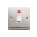 Designa 23S451L 1 Gang 45A Double Pole Switch Satin Steel with White Insert and Neon