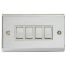 Designa 22S542 4 Gang 2 Way 10AX Plate Switch Polished Chrome with White Insert