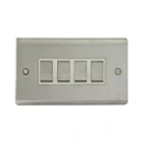Designa 23S542 4 Gang 2 Way 10AX Plate Switch Satin Steel with White Inserts