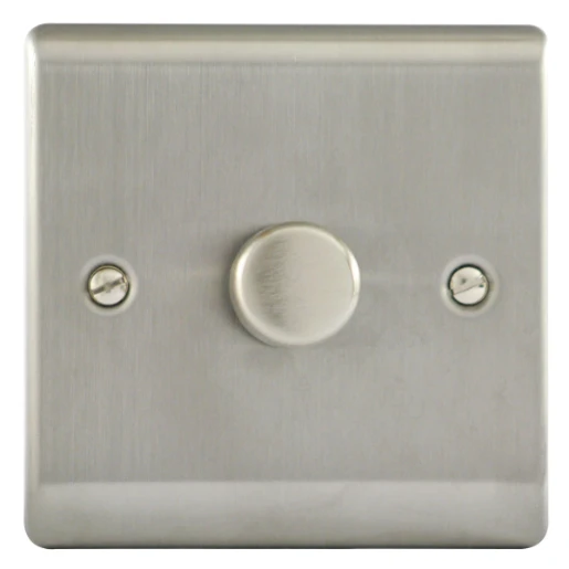 Designa 23DIM4001 1 Gang 2 Way 400W Push Dimmer Switch Satin Steel