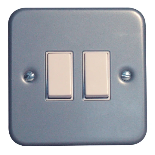 Steeple 55S522 Plate Switch Metal Clad 2 Gang 2 Way 10AX
