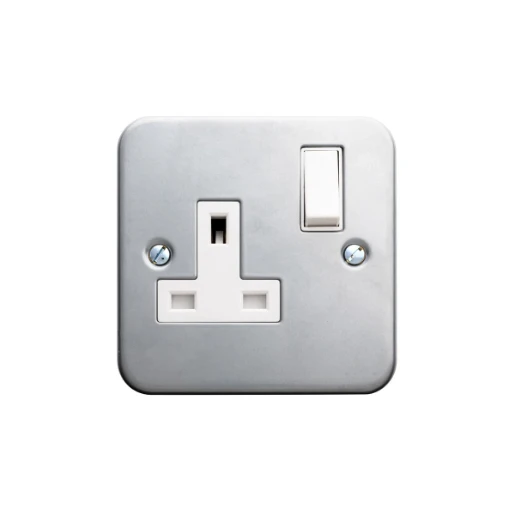 Steeple 55SS131SP 1 Gang 13A Single Pole Switched Single Socket Metal Clad White Insert
