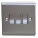 Designa 23S532J 3 Gang 2 Way 10AX Plate Switch Satin Steel