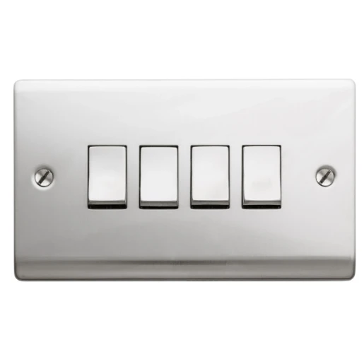 Designa 23S542J Plate Switch 4 Gang 2 Way 10AX - Satin Steel