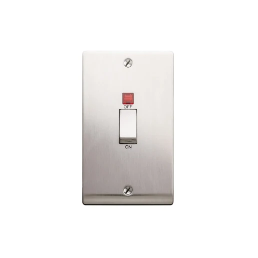 Designa 23S452VLJ Vertical 2 Gang 45A Double Pole Satin Steel with Neon
