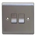 Designa 23S522J 2 Gang 2 Way 10AX Plate Switch Satin Steel