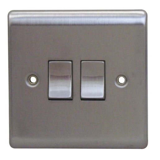 Designa 23S522J 2 Gang 2 Way 10AX Plate Switch Satin Steel