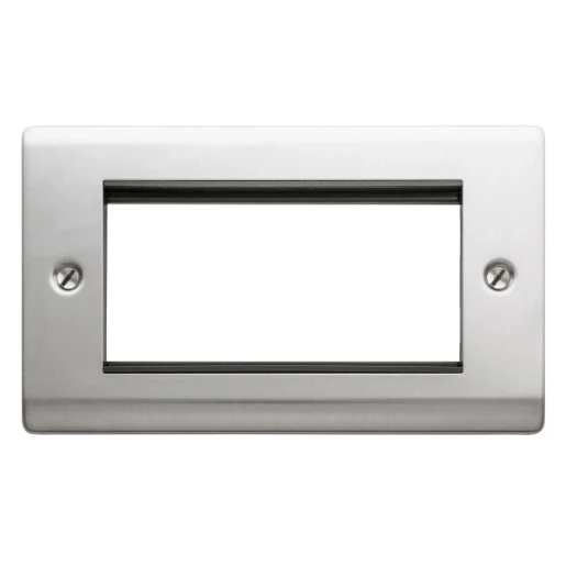 Designa 23FAC4MODB 2 Gang 4 Euro Module Grid Plate Satin Steel Black Insert