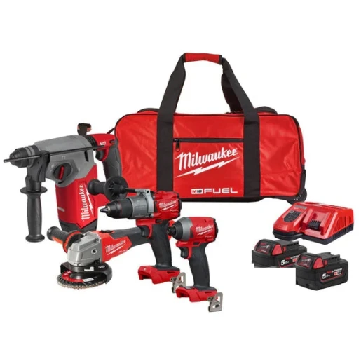 18V 4 Piece Tool Kit With 2 x 5.0Ah Batteries, Charger & Tool Bag