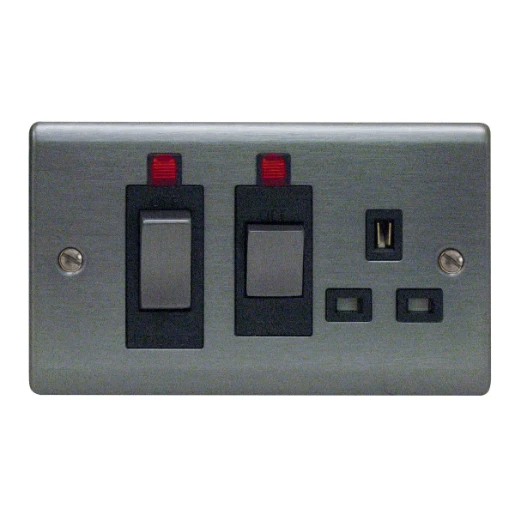 Designa 25CC45SS1L 45A Double Pole Switched Cooker Control Unit Graphite with Black Inserts With Neon