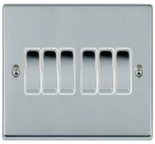 Switch Rocker 6 Gang 2 Way 10A 85X145mm Bri Chr/Bri Chrome White Insert