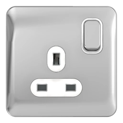 Lisse 1-Gang 13A Switched Socket Polished Chrome / White