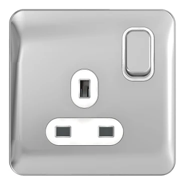 Lisse 1-Gang 13A Switched Socket Polished Chrome / White