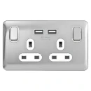 Lisse 2-Gang 1-Pole 13A Switched Socket x2 USB Polished Chrome / White