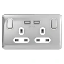 Lisse 2-Gang 1-Pole 13A Switched Socket x2 USB Polished Chrome / White