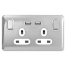 Lisse 2-Gang 1-Pole 13A Switched Socket x2 USB Polished Chrome / White