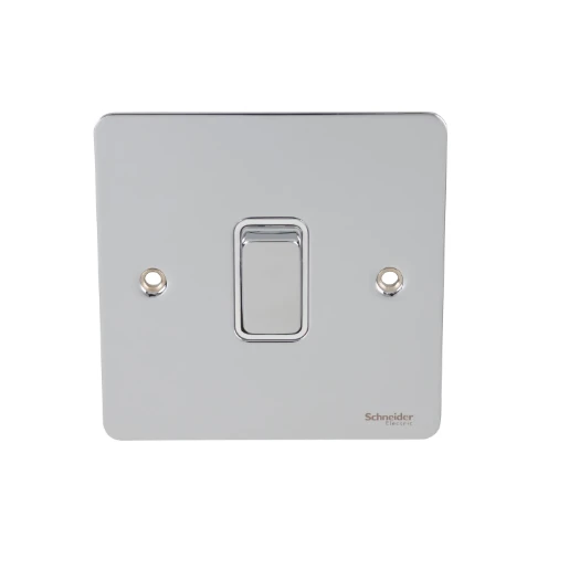 Ultimate Flat Plate Switch 1-Gang 2-Way 16A 230VAC White Insert Polished Chrome
