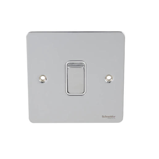 Ultimate Flat Plate Switch 1-Gang 2-Way 16A 230VAC White Insert Polished Chrome