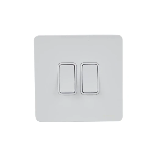 Plate Switch 2 Gang 2Way Single Pole Screwless 16AX Painted White White