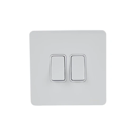 Plate Switch 2 Gang 2Way Single Pole Screwless 16AX Painted White White