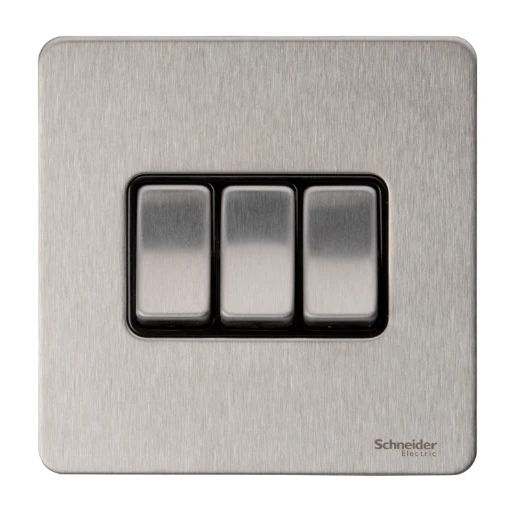 Ultimate Screwless flat plate, rocker plate switch, 3 gangs, stainless