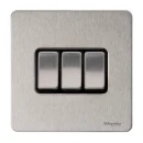 Ultimate Screwless flat plate, rocker plate switch, 3 gangs, stainless