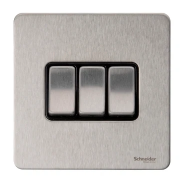 Ultimate Screwless flat plate, rocker plate switch, 3 gangs, stainless