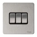 Ultimate Screwless flat plate, rocker plate switch, 3 gangs, stainless