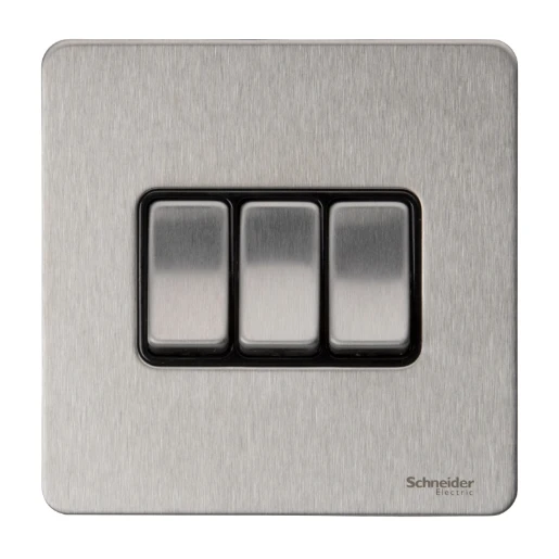 Ultimate Screwless flat plate, rocker plate switch, 3 gangs, stainless