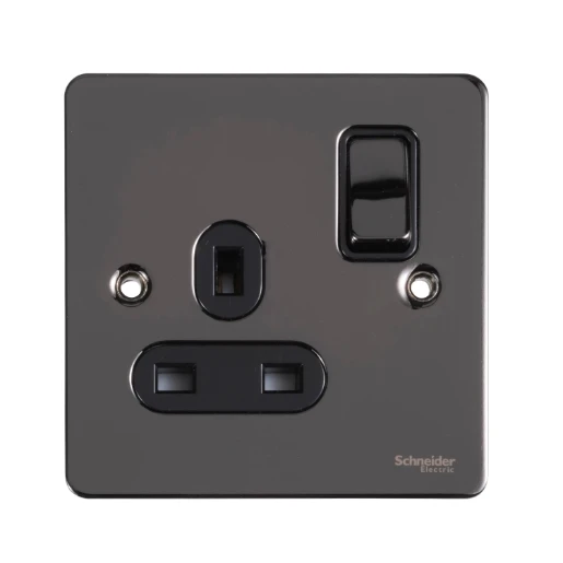 Ultimate Flat plate, switched socket, 1 gang, black nickel
