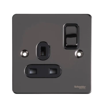 Ultimate Flat plate, switched socket, 1 gang, black nickel