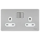 Socket 2 Gang Single Pole Switched Screwless 13A Stainless Steel White Insert