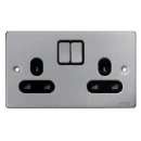 Socket 2 Gang Single Pole Switched Low Profile 13A Brushed Chrome Black Insert