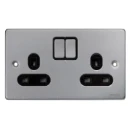 Socket 2 Gang Single Pole Switched Low Profile 13A Brushed Chrome Black Insert