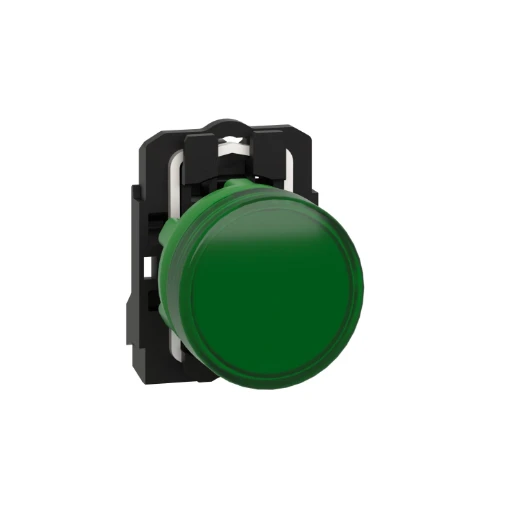 Green complete pilot light Ø22 plain lens with integral LED 110…120V