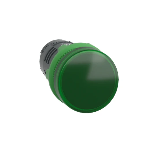 Green monolithic pilot light Ø22 plain lens with integral LED 24V