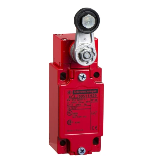 Limit switch XCLJ, red body steel, plastic roller lever- NC / NC slow