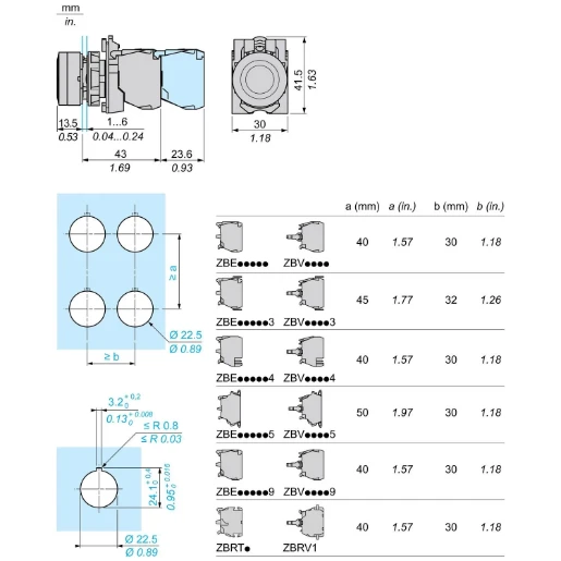 PB ILL 24V RED LED 1NO/1NC
