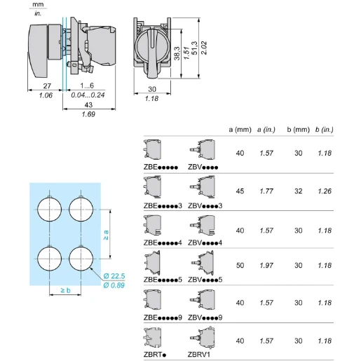 Black Selector Switch 22 3-Position Stay Put 2NO 600V