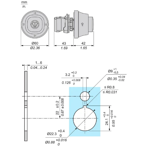 Illuminated emergency stop head, plastic, red, Ø22, trigger latching turn to release, red LED, 230...240 V AC