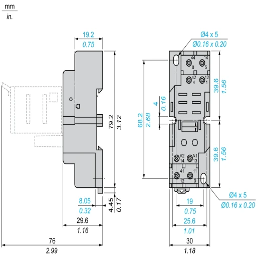 Zelio RSZ Socket RPZ Mixed Contact 16A 250V Screw Clamp for Relay RXPM2