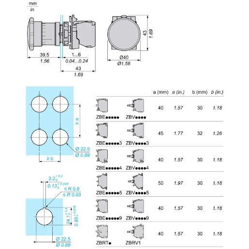 Red 40 Emergency Stop Switching Off22 Trigger Latching Turn Release 1No+1NC