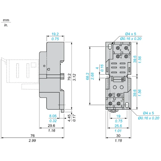 Zelio RSZ Socket RPZ Mixed Contact 16A 250V Screw Clamp for Relay RXPM2
