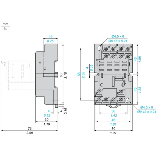 Zelio RSZ Socket RPZ Mixed Contact 16A 250V Screw Clamp for Relay RXPM4