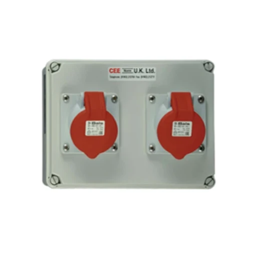 Socket on Backbox 2 Gang 32A 400V 4P IP44