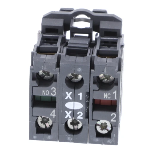 Blue light block with body/fixing collar with integral LED 24V 1NO+1NC