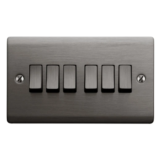 Designa 25S52J Plate Switch 6 Gang 2 Way 10AX Graphite